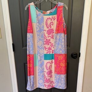 Taylor Pink and Blue Patchwork Mini Dress